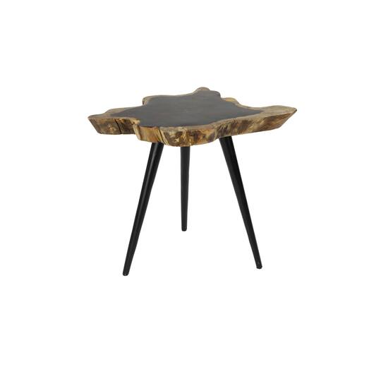 21" Brown Rosewood & Metal Contemporary Accent Table